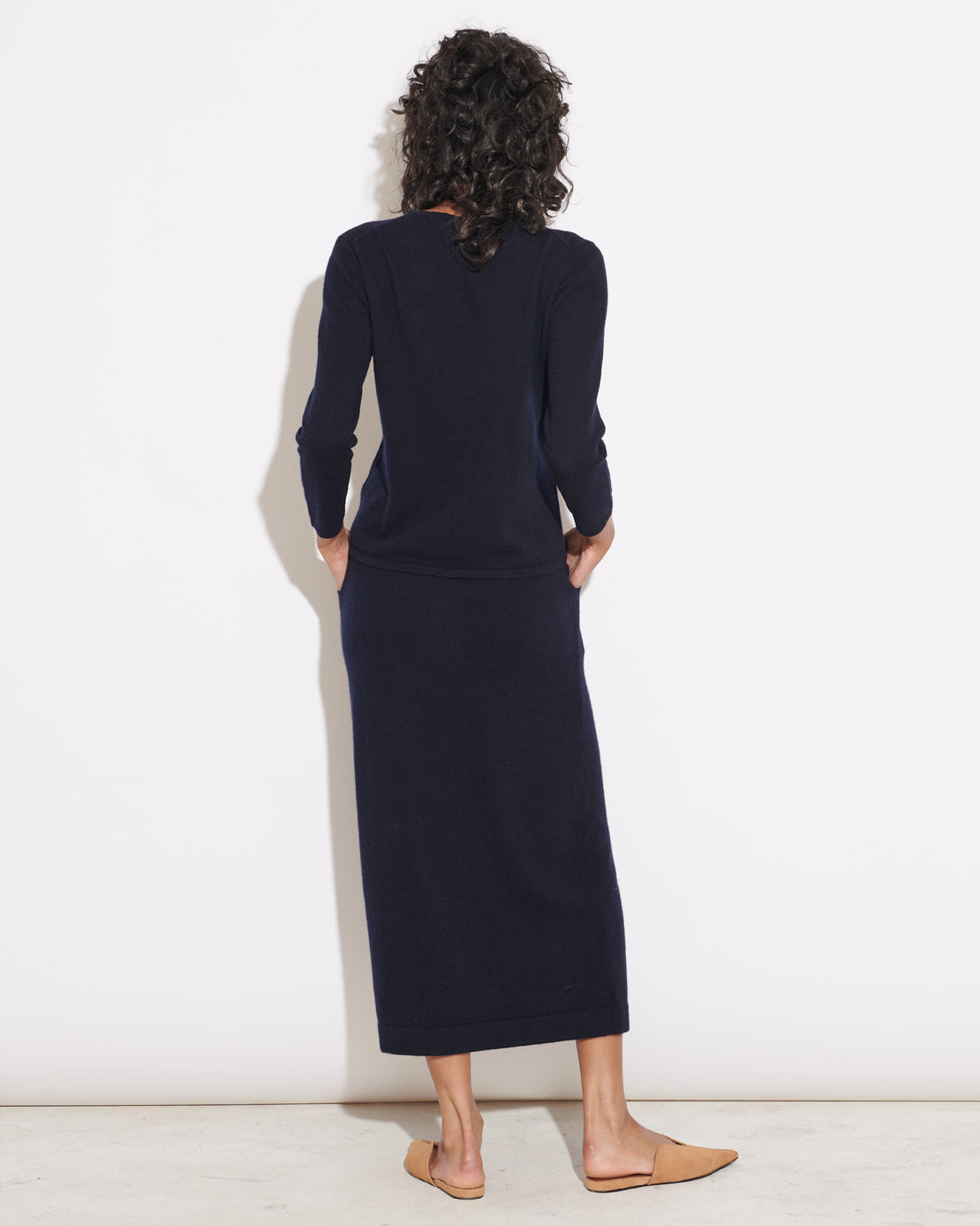 CASHMERE 3/4 SLEEVE TOP - NAVY