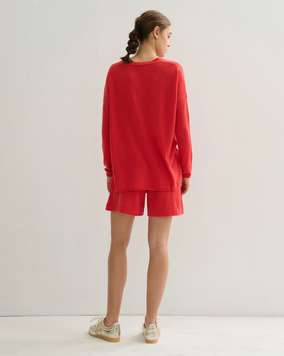 CASHMERE WIDE LEG SHORTS - POPPY RED