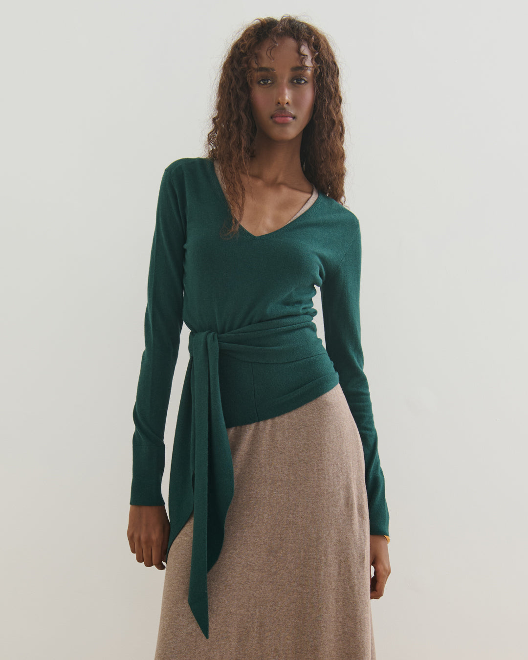 GISELLE TWO-WAY WRAP TOP - FOREST GREEN