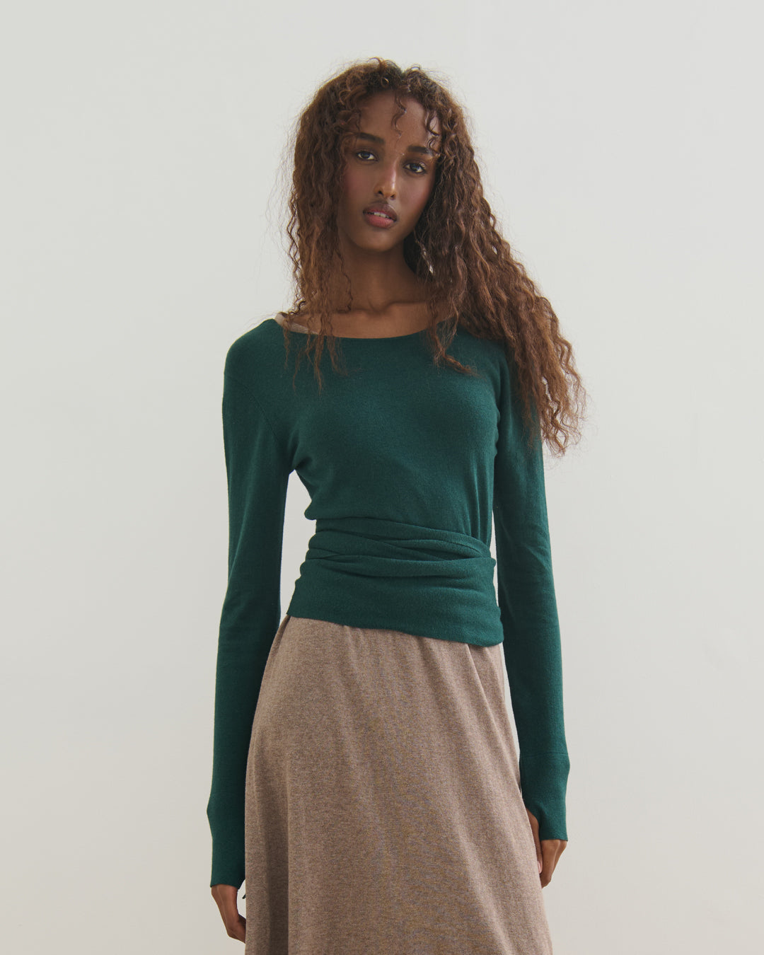 GISELLE TWO-WAY WRAP TOP - FOREST GREEN