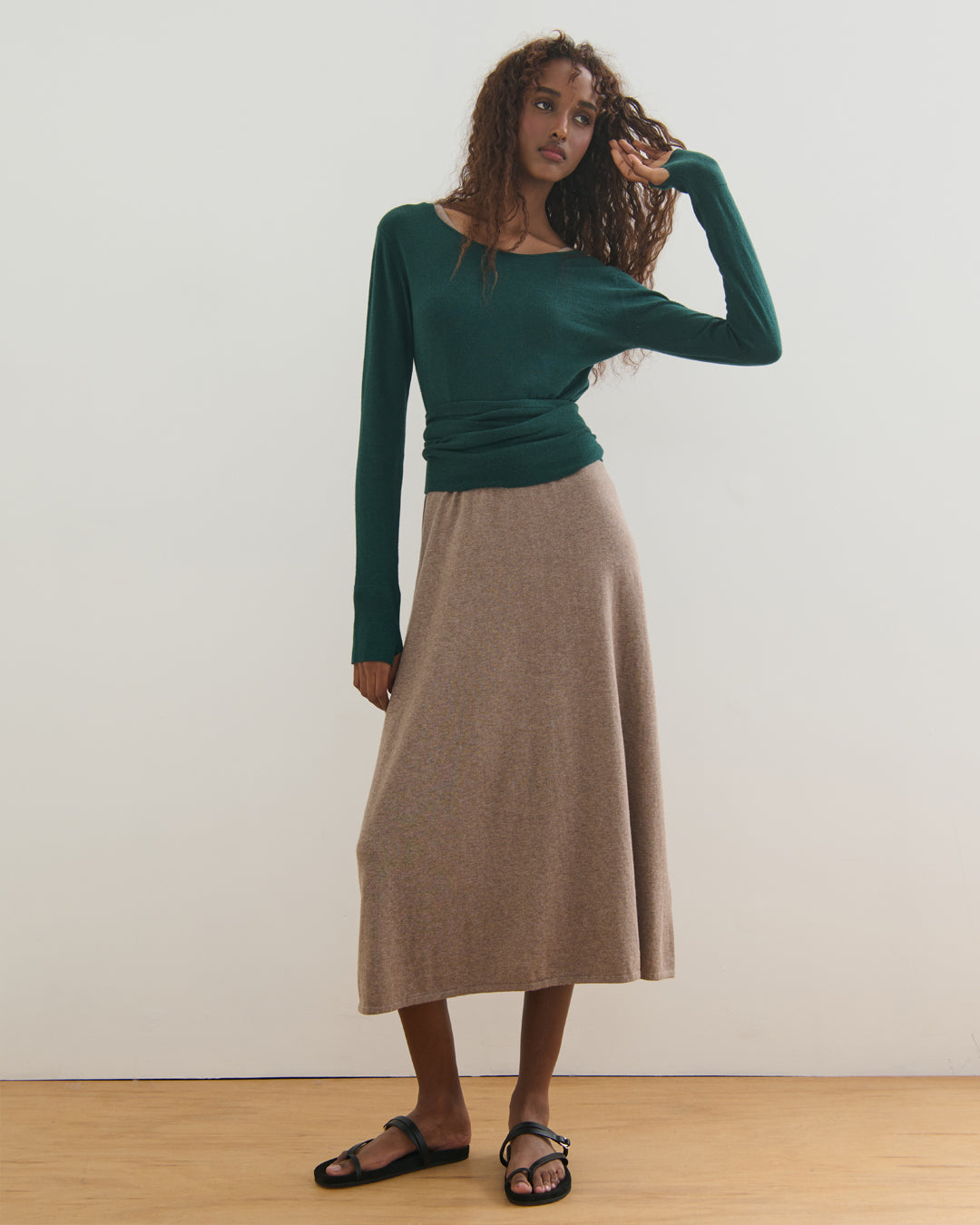 GISELLE TWO-WAY WRAP TOP - FOREST GREEN