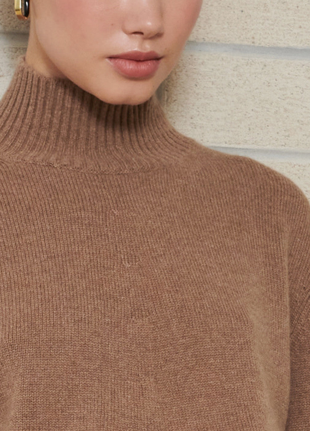 CASHMERE LUXE MOCK NECK PULLOVER - WHISKEY