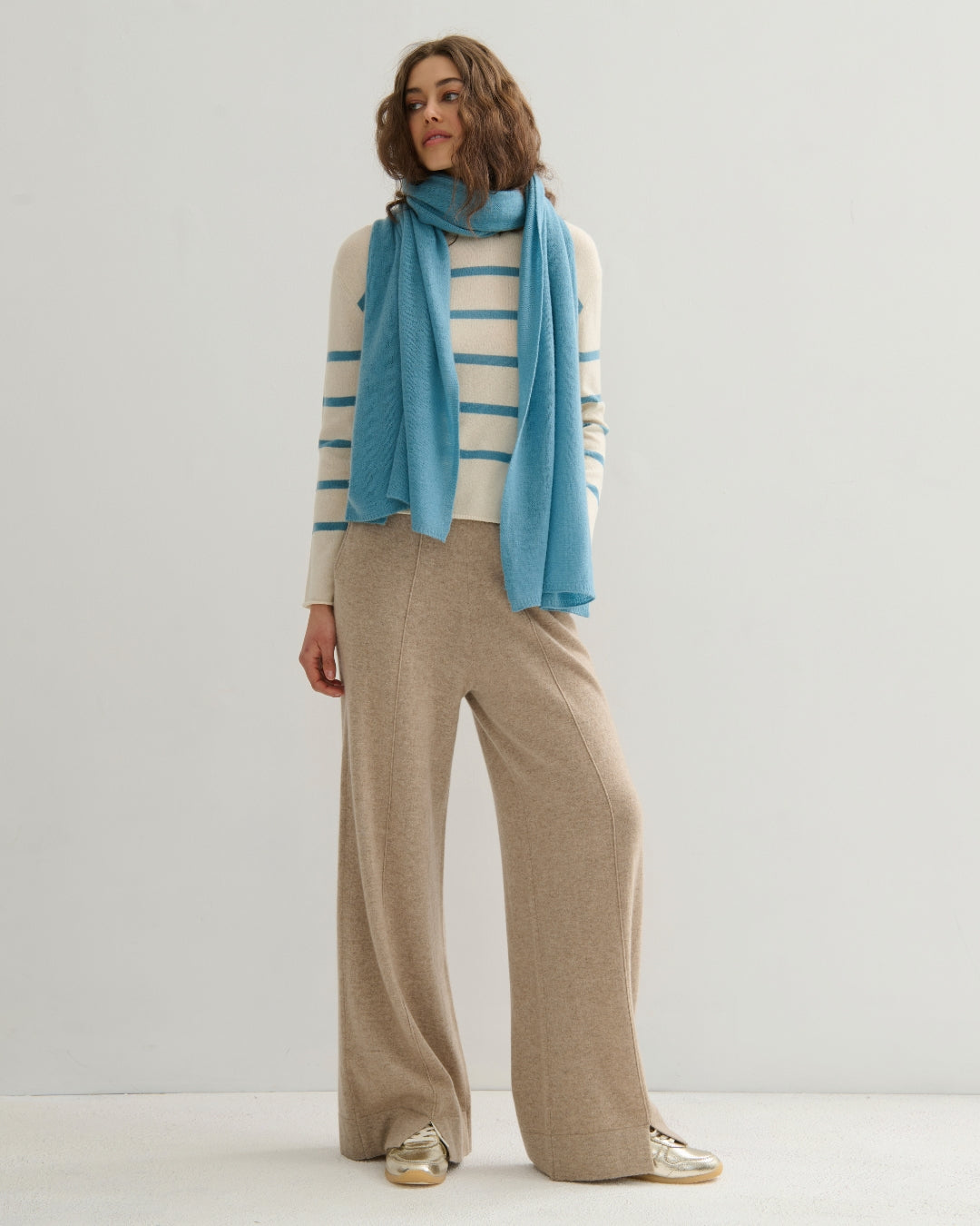 CASHMERE SCARF SHAWL IN ONE - LAKE BLUE