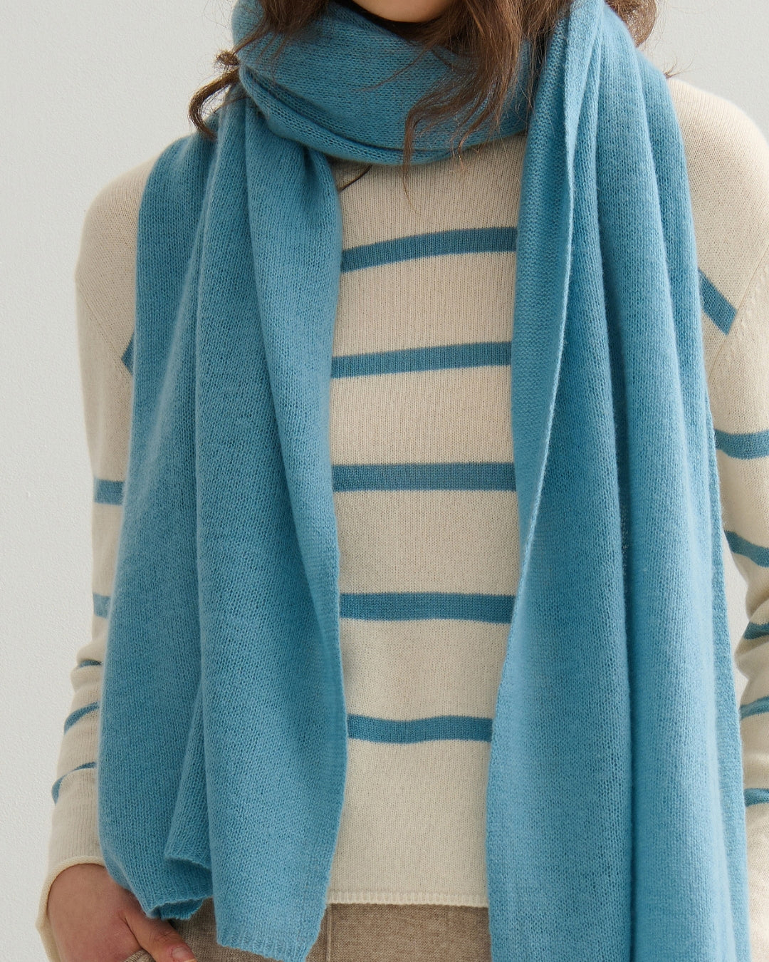 CASHMERE SCARF SHAWL IN ONE - LAKE BLUE