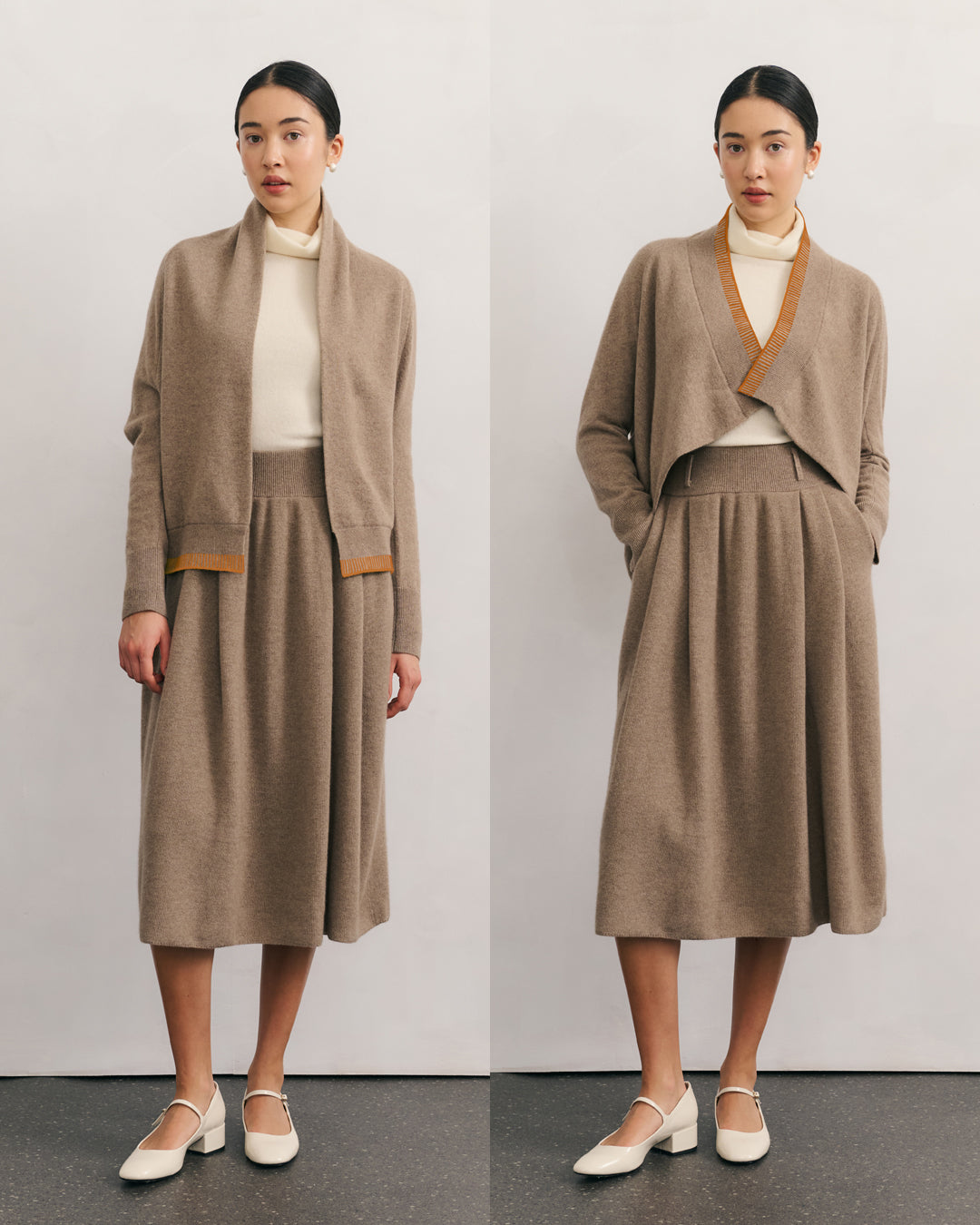 CASHMERE UPSIDE DOWN CARDIGAN - SHIITAKE