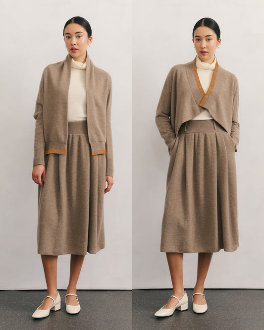 CASHMERE UPSIDE DOWN CARDIGAN - SHIITAKE
