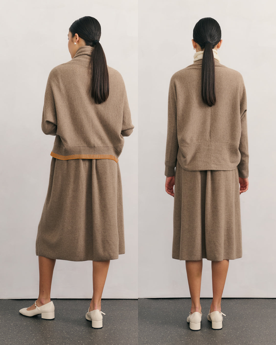 CASHMERE UPSIDE DOWN CARDIGAN - SHIITAKE
