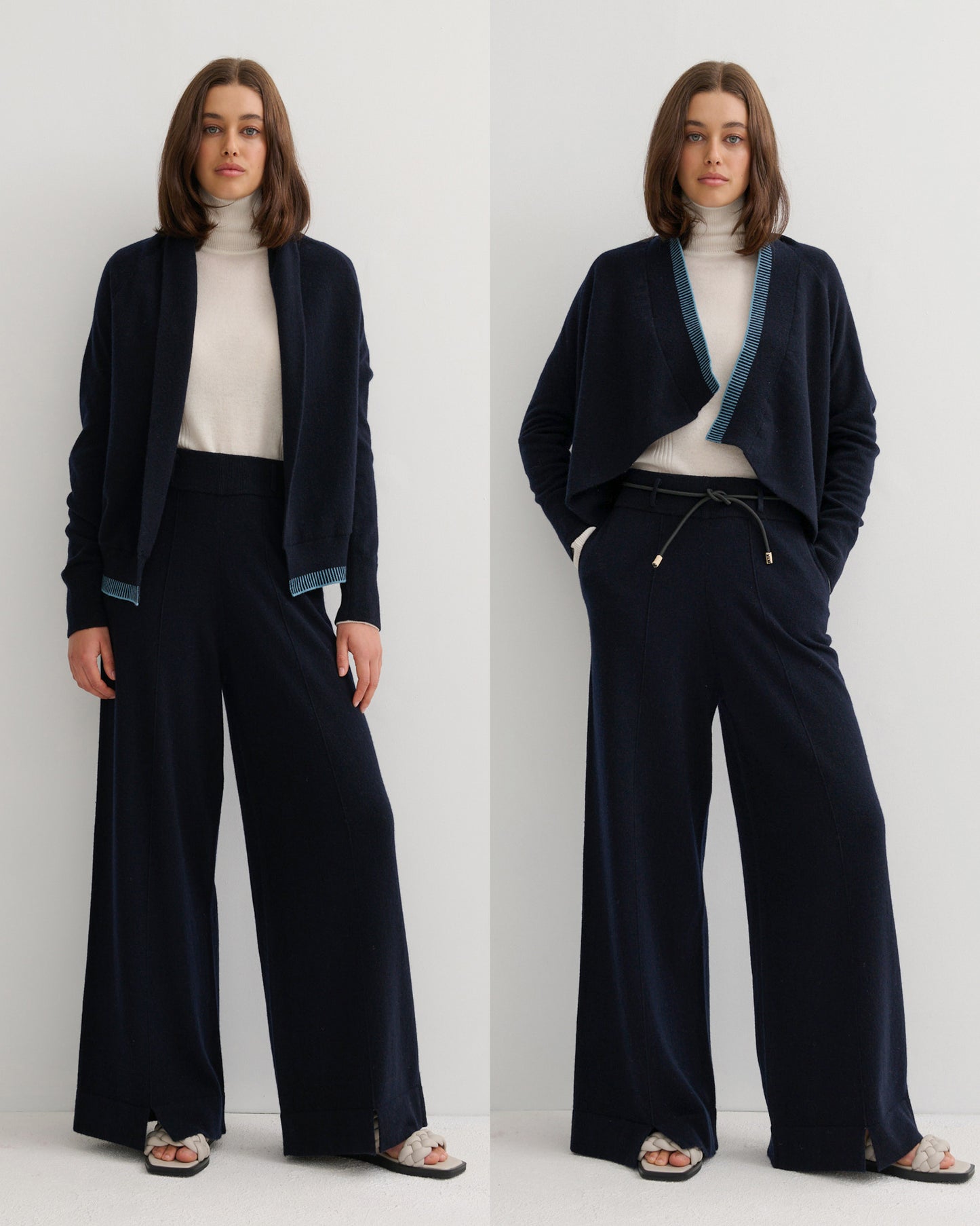 CASHMERE UPSIDE DOWN CARDIGAN - NAVY