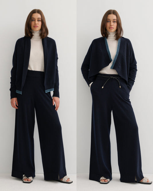 CASHMERE UPSIDE DOWN CARDIGAN - NAVY
