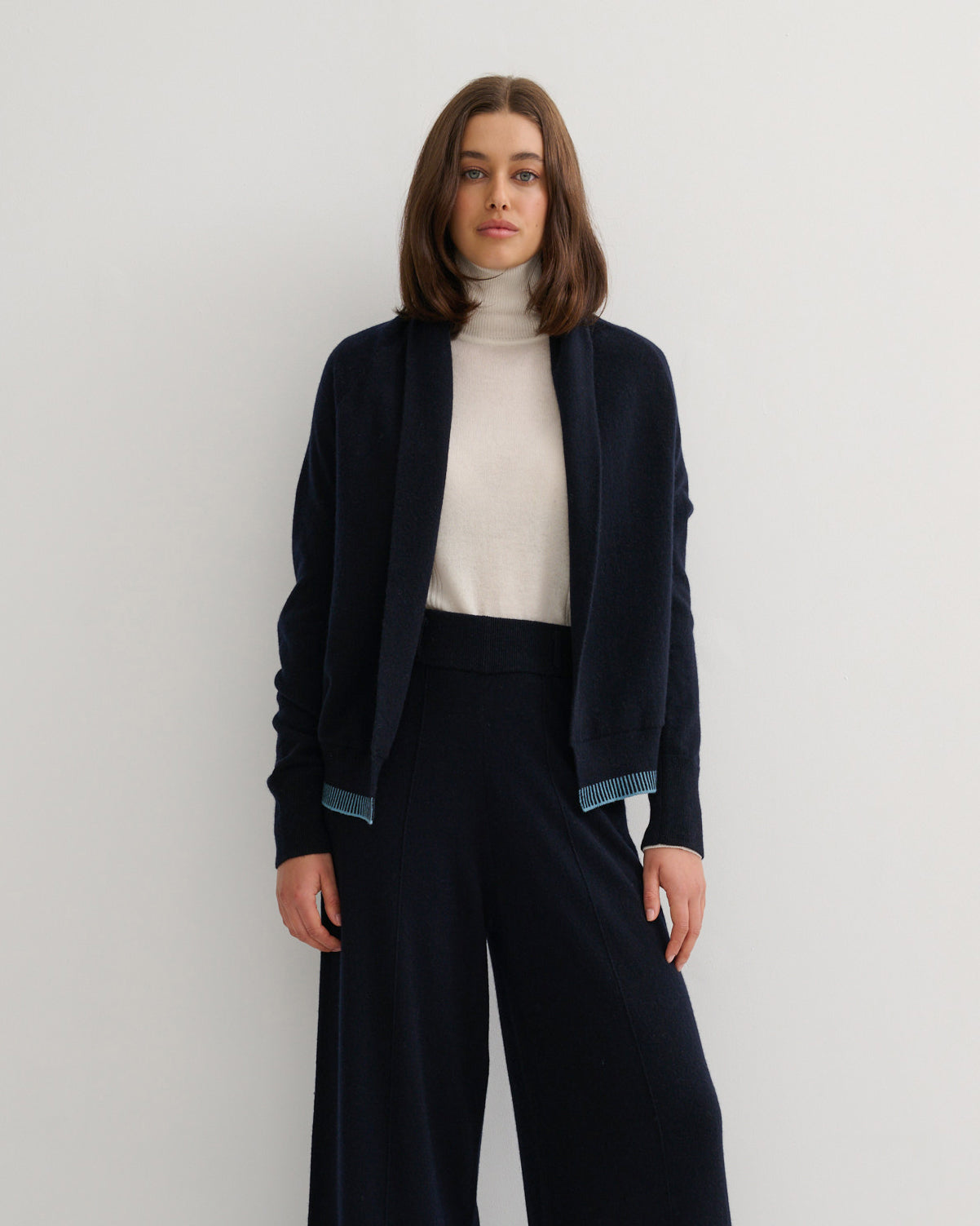 CASHMERE UPSIDE DOWN CARDIGAN - NAVY