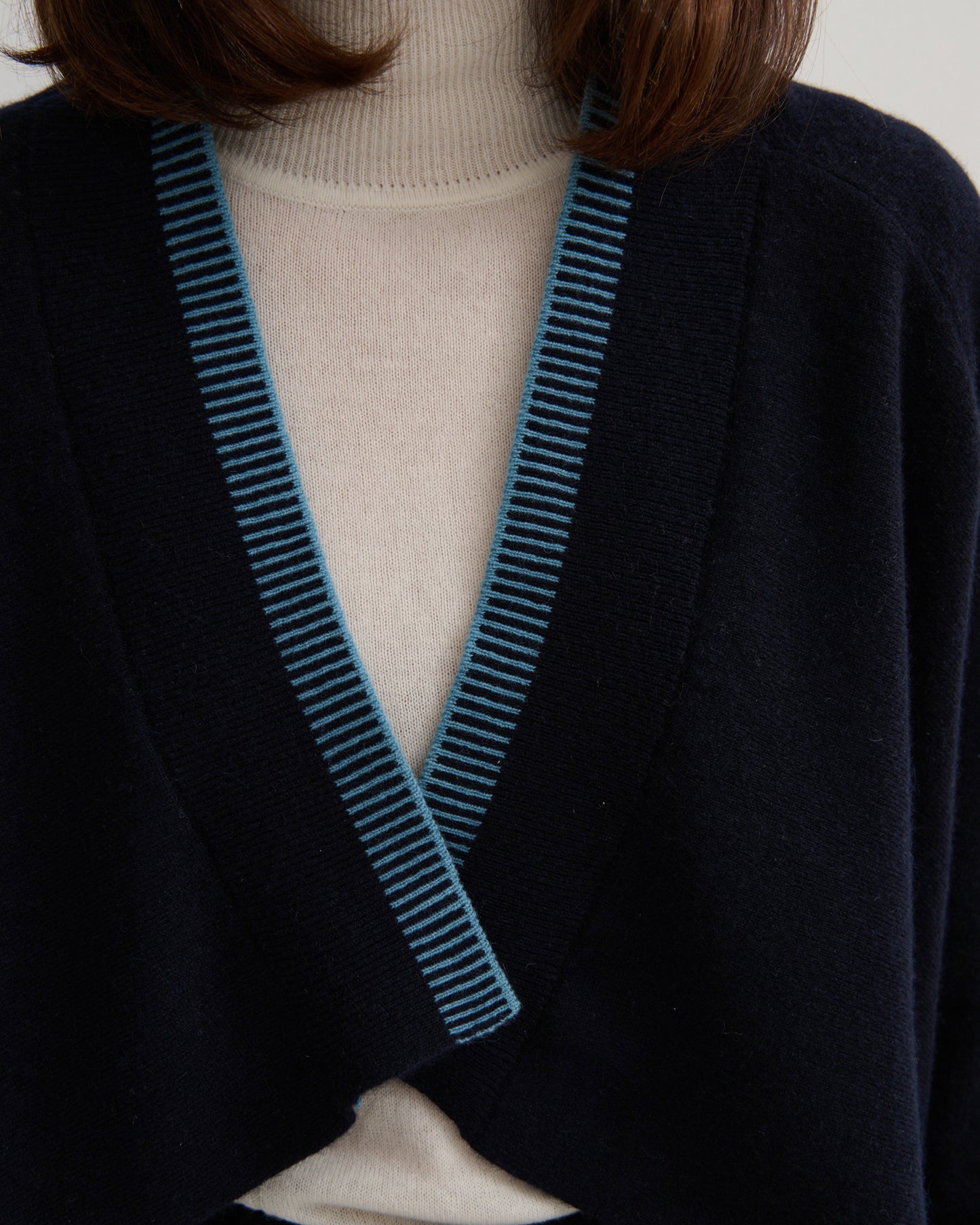 CASHMERE UPSIDE DOWN CARDIGAN - NAVY
