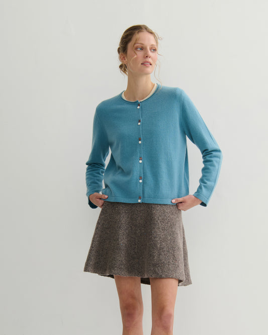 EASY DAYS CASHMERE DOUBLE BOTTON CARDIGAN - LAKE BLUE