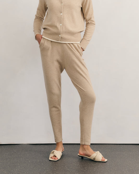 BE SPOILED CASHMERE TRACK PANTS - BEIGE RAW