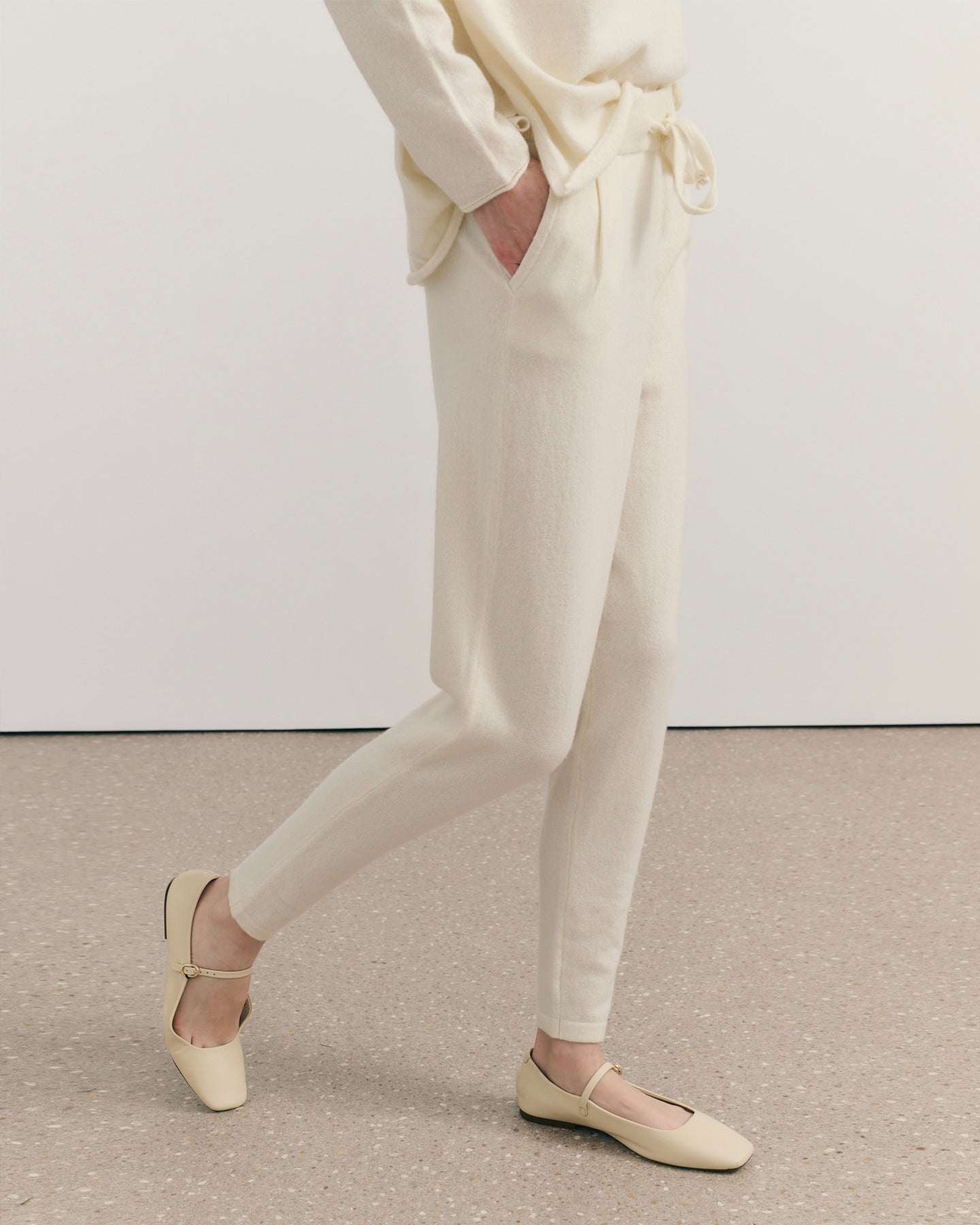 BE SPOILED CASHMERE TRACK PANTS - CREAM RAW