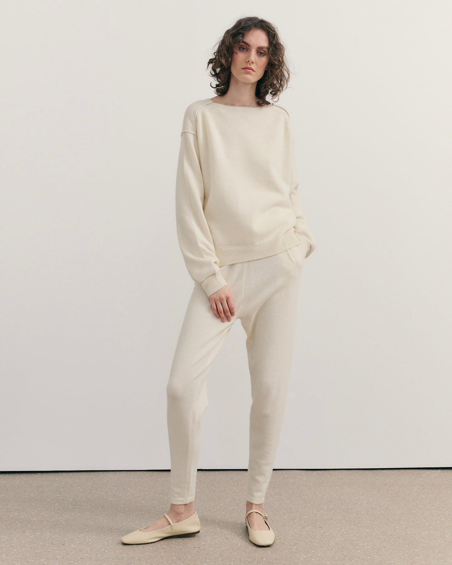 BE SPOILED CASHMERE TRACK PANTS - CREAM RAW