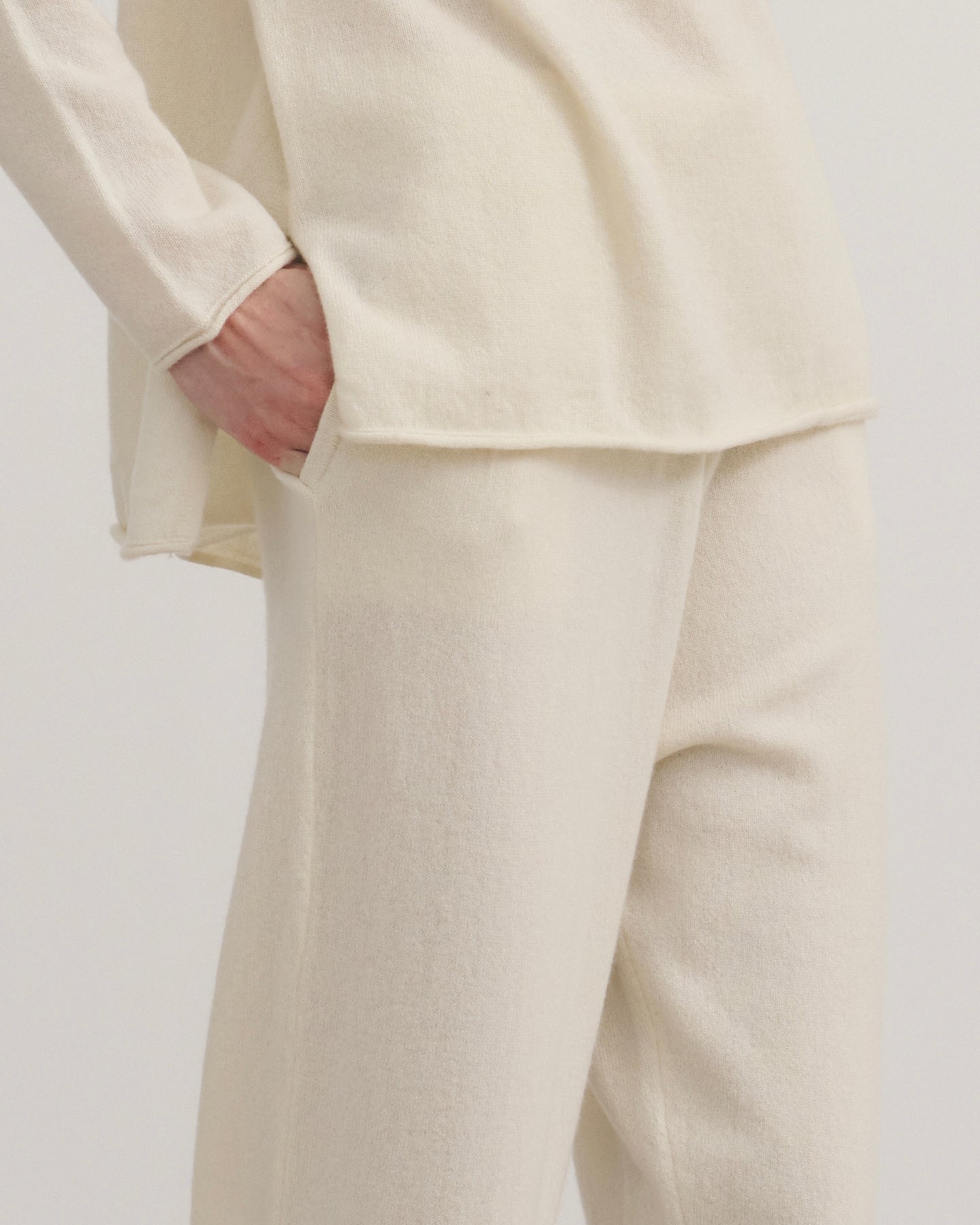 BE SPOILED CASHMERE TRACK PANTS - CREAM RAW