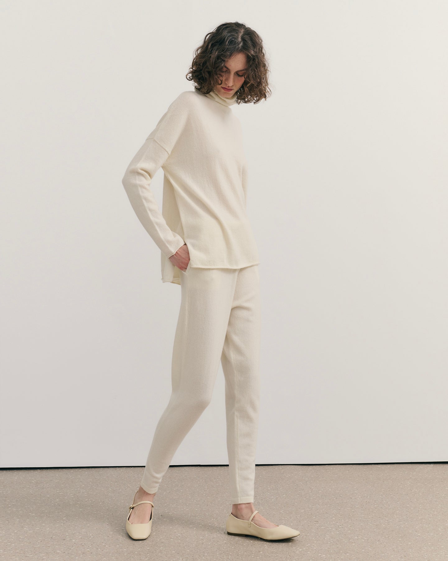 BE SPOILED CASHMERE TRACK PANTS - CREAM RAW