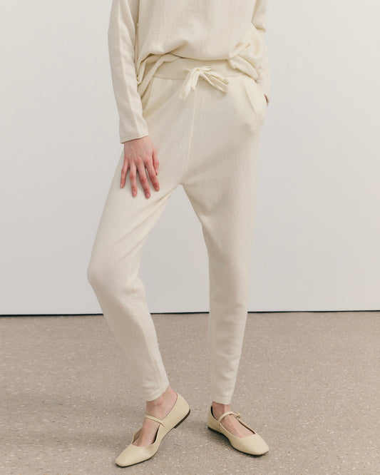 BE SPOILED CASHMERE TRACK PANTS - CREAM RAW