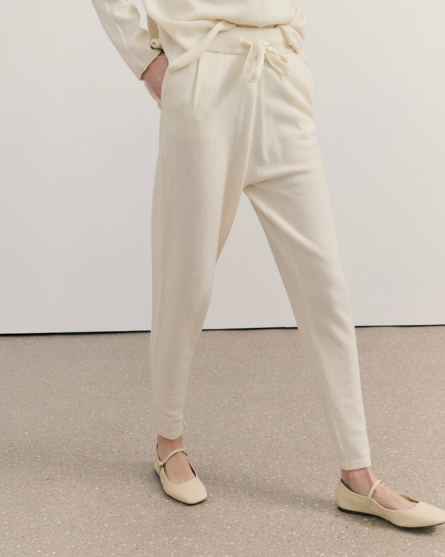 BE SPOILED CASHMERE TRACK PANTS - CREAM RAW