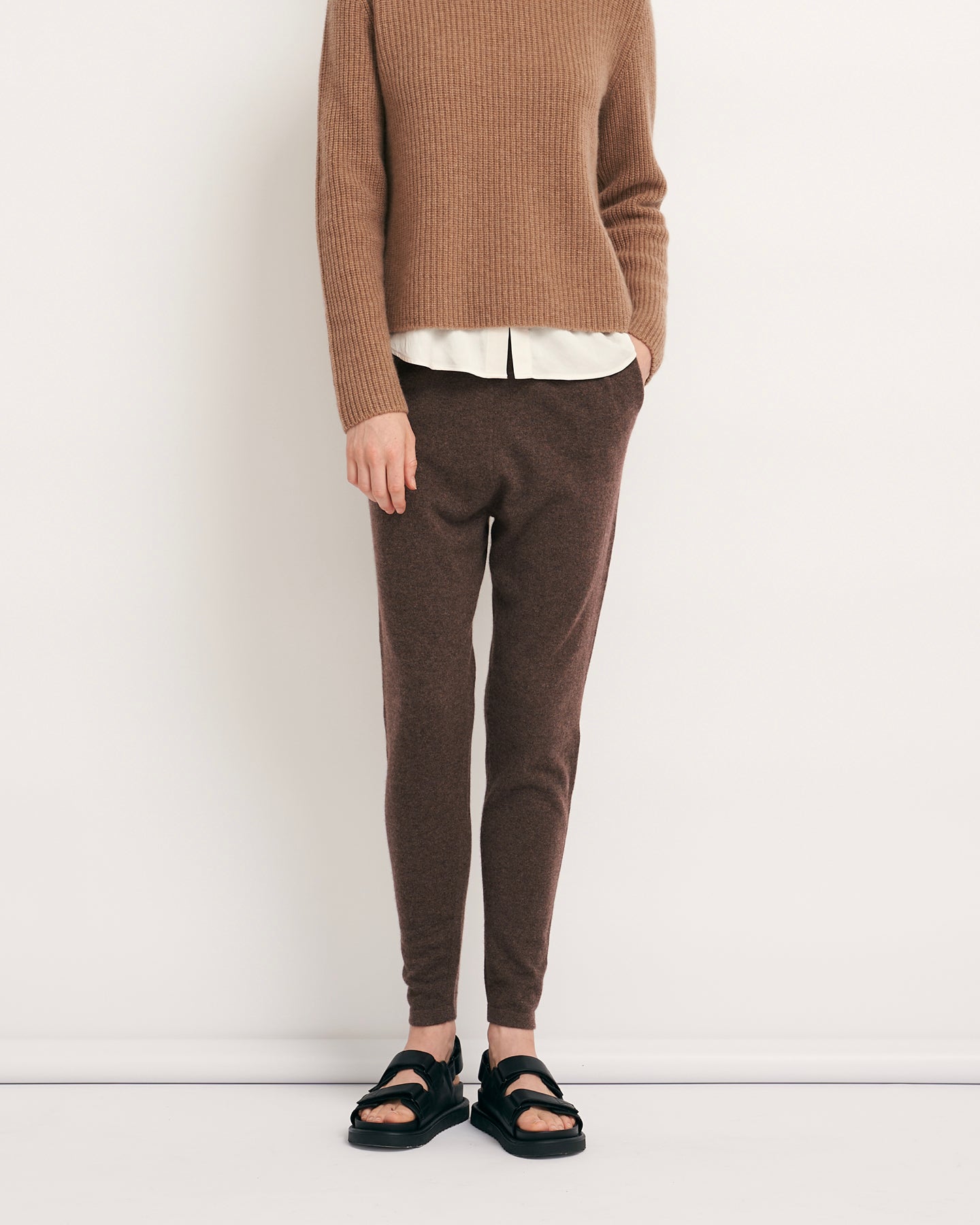 BE SPOILED CASHMERE TRACK PANTS - CHESTNUT