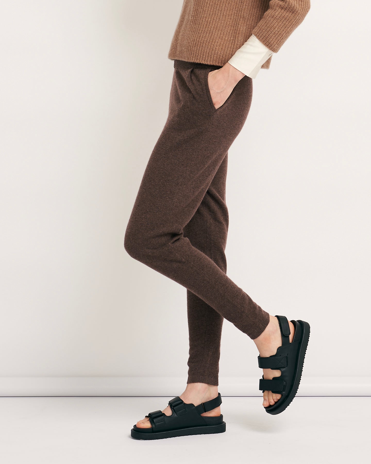 BE SPOILED CASHMERE TRACK PANTS - CHESTNUT