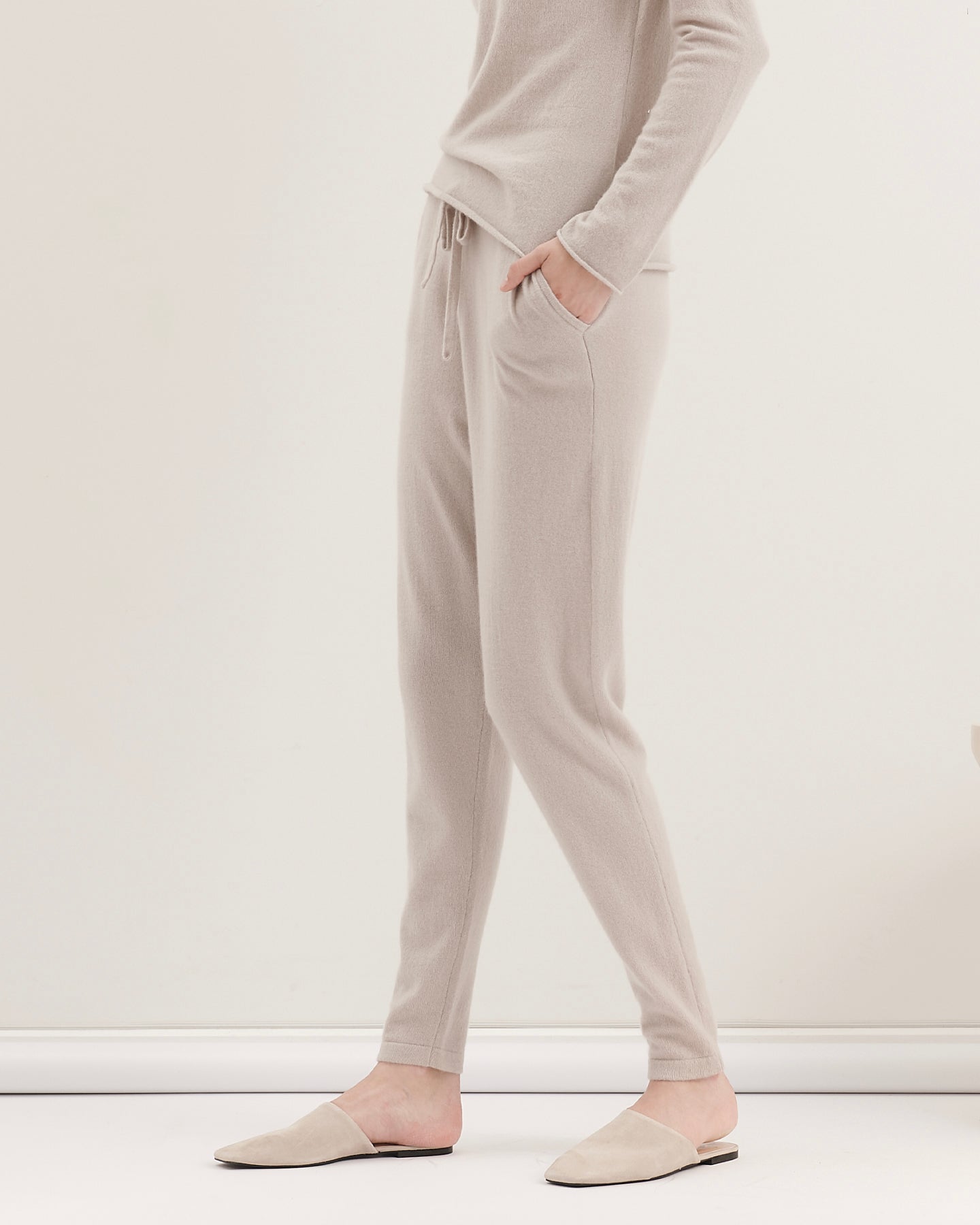BE SPOILED CASHMERE TRACK PANTS - ZEN PEBBLE