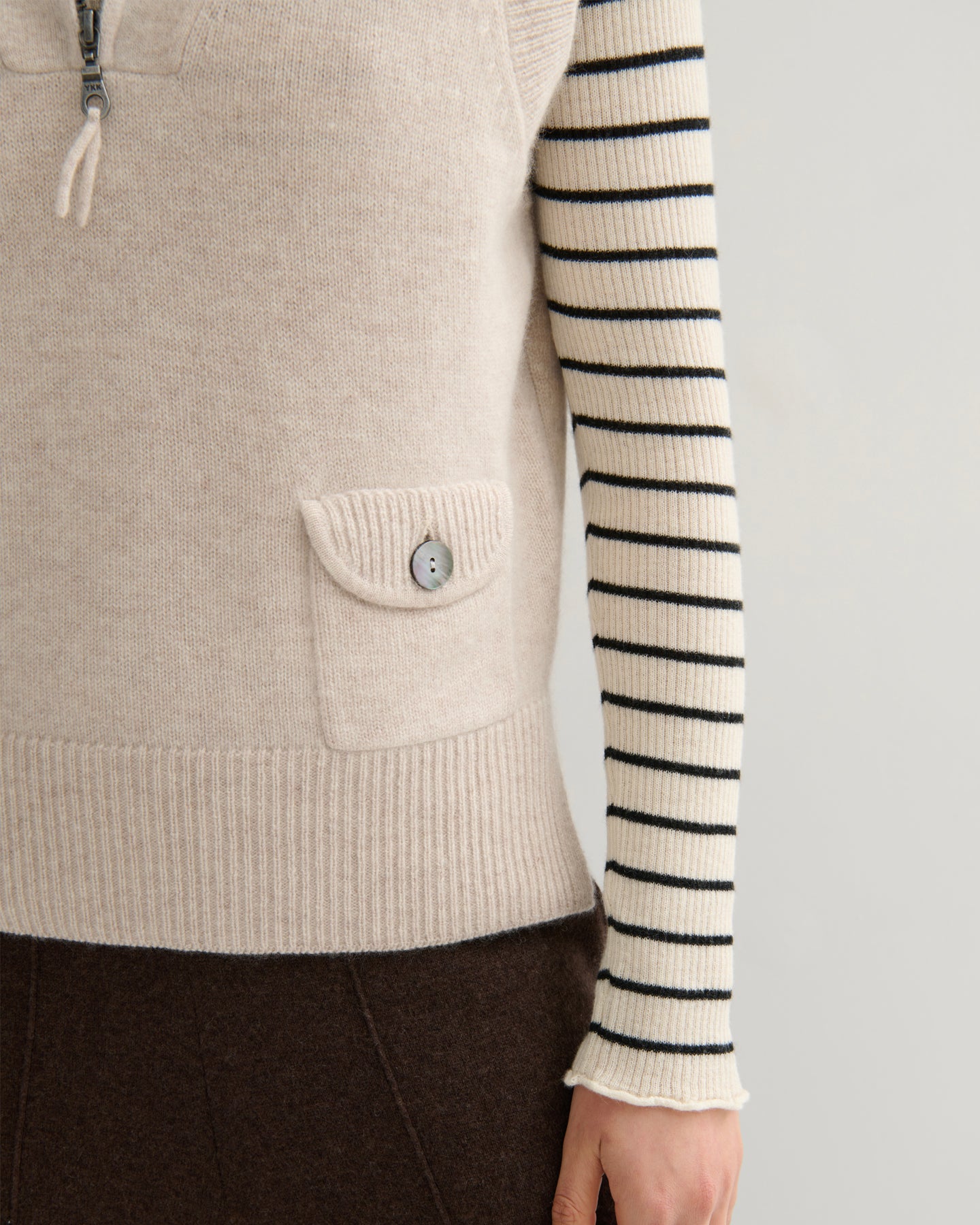 CASHMERE ZIP VEST - BEIGE RAW