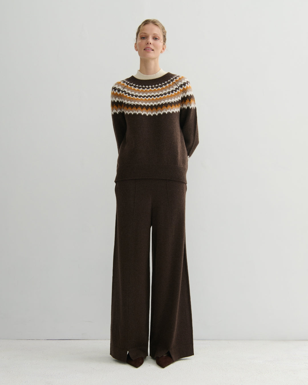 CASHMERE HIGHLAND CASHMERE FAIR ISLE - CHOCOLATE