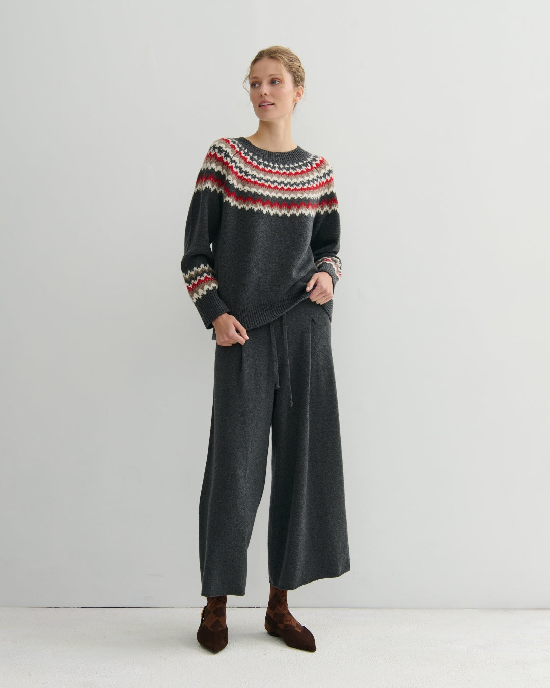 CASHMERE HIGHLAND CASHMERE FAIR ISLE - DARK GREY