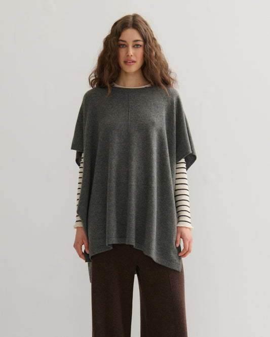 CASHMERE OVERSIZED PONCHO STYLE PULLOVER - DARK GREY