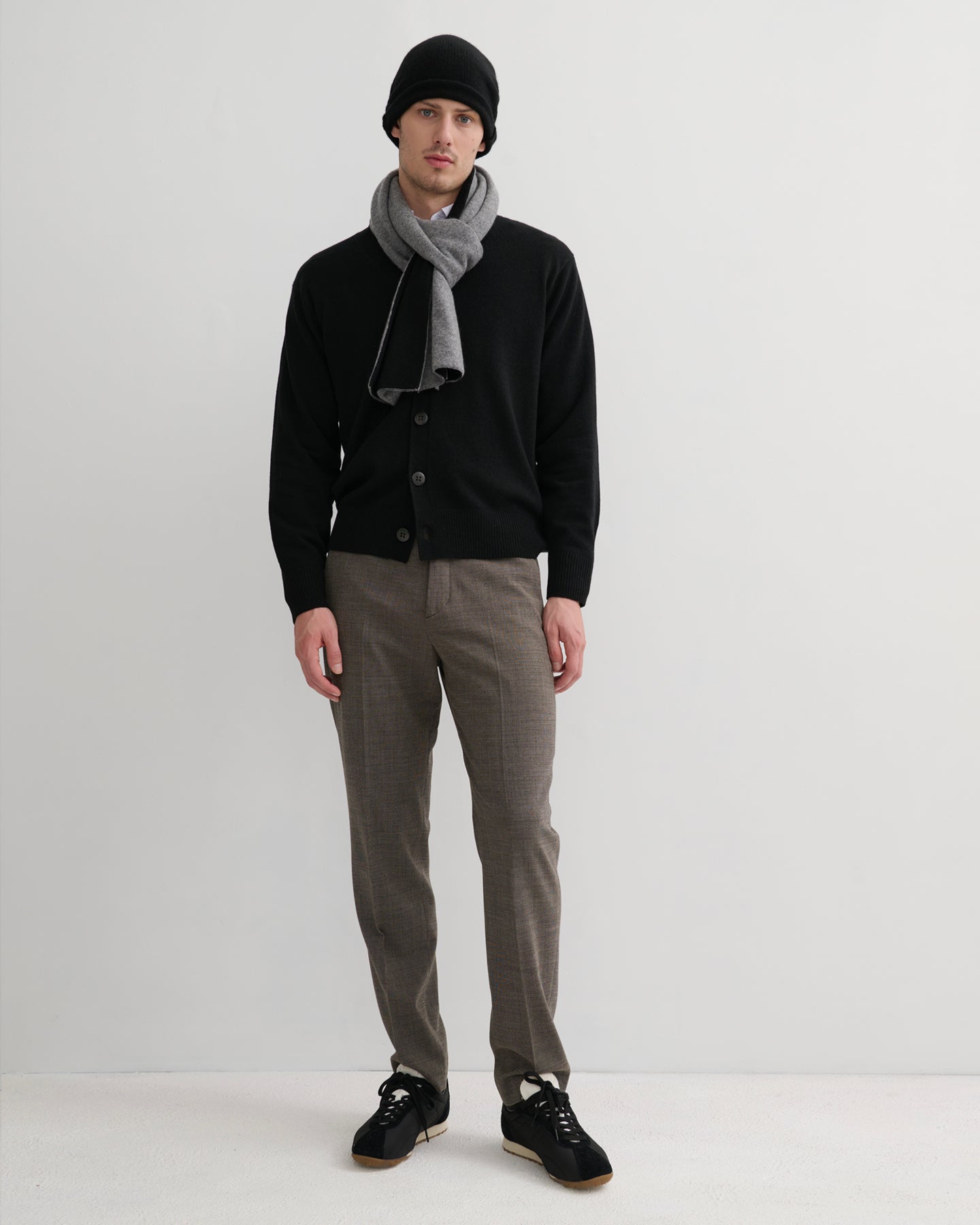 CASHMERE DOUBLE LAYER SCARF - GREY BLACK