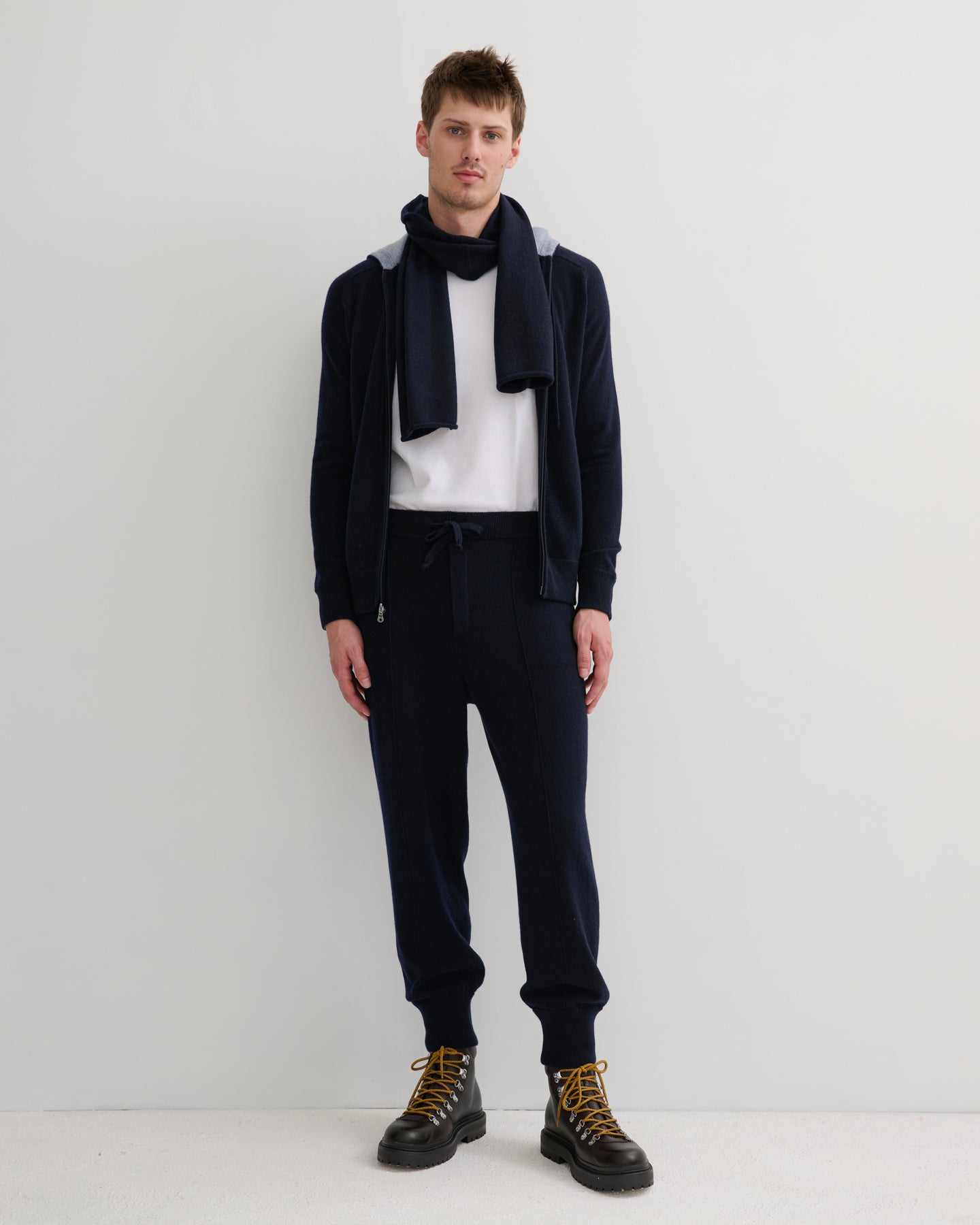MEN'S CASHMERE HOODIE ZIP CARDIGAN- NAVY