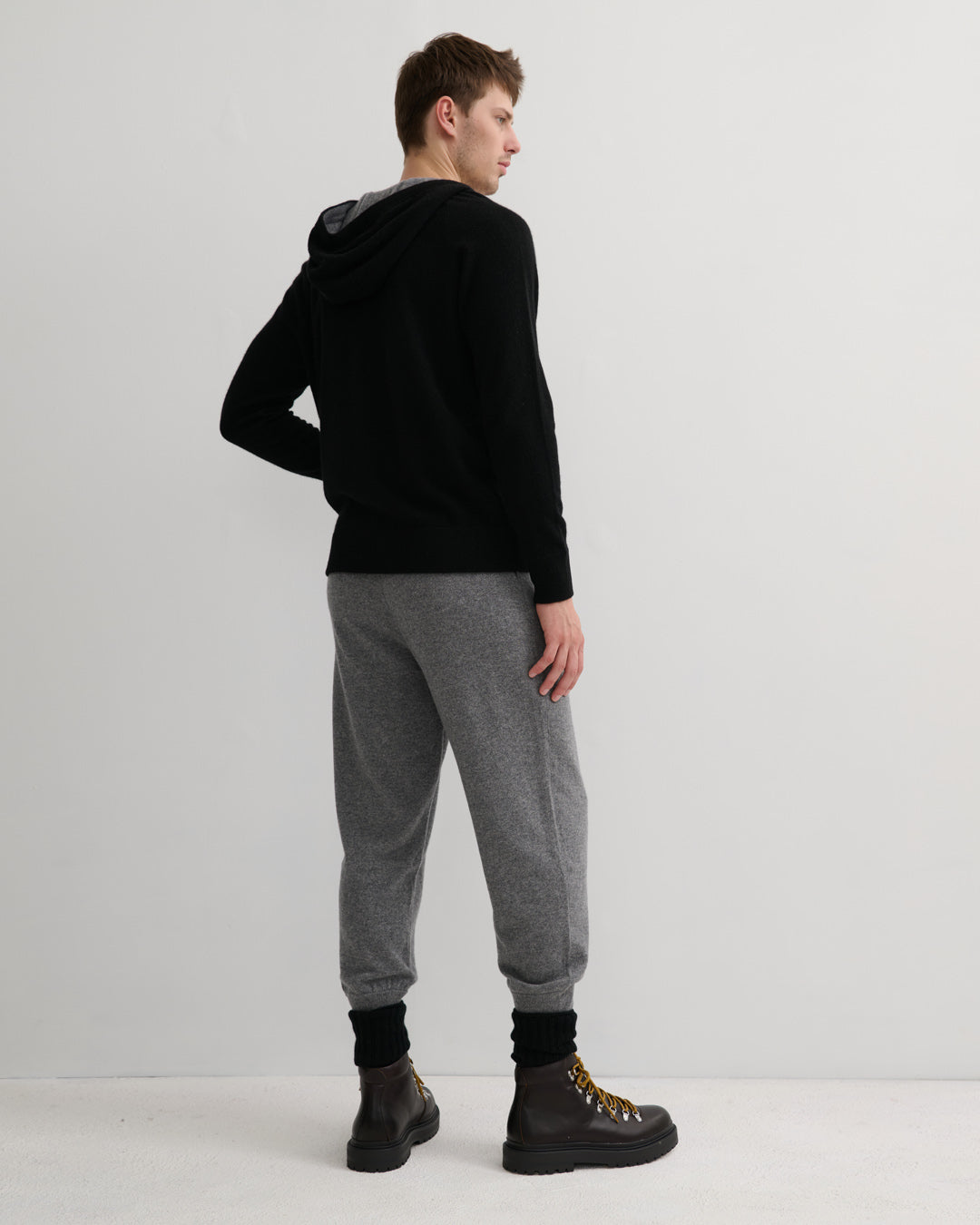 MEN'S CASHMERE HOODIE ZIP CARDIGAN- BLACK