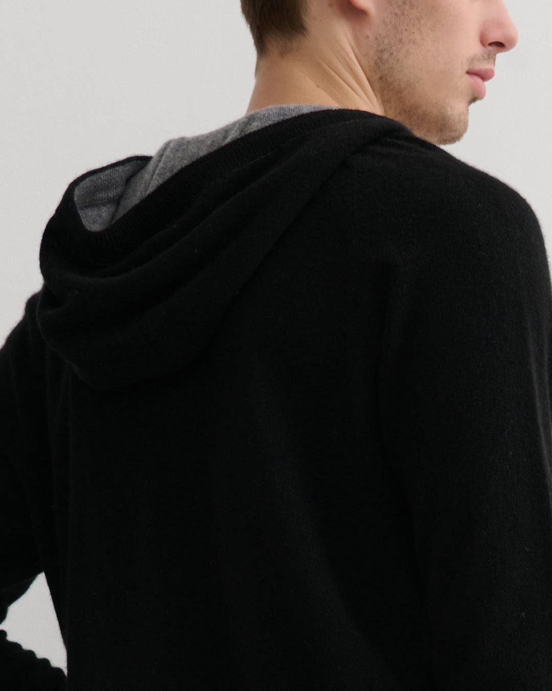 MEN'S CASHMERE HOODIE ZIP CARDIGAN- BLACK