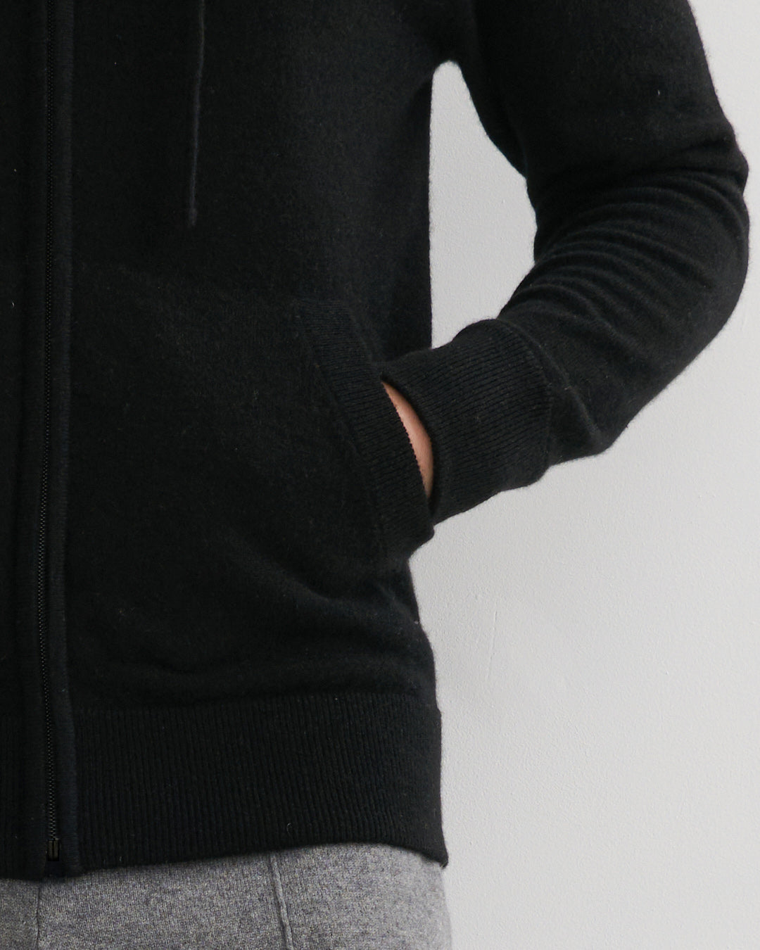 MEN'S CASHMERE HOODIE ZIP CARDIGAN- BLACK