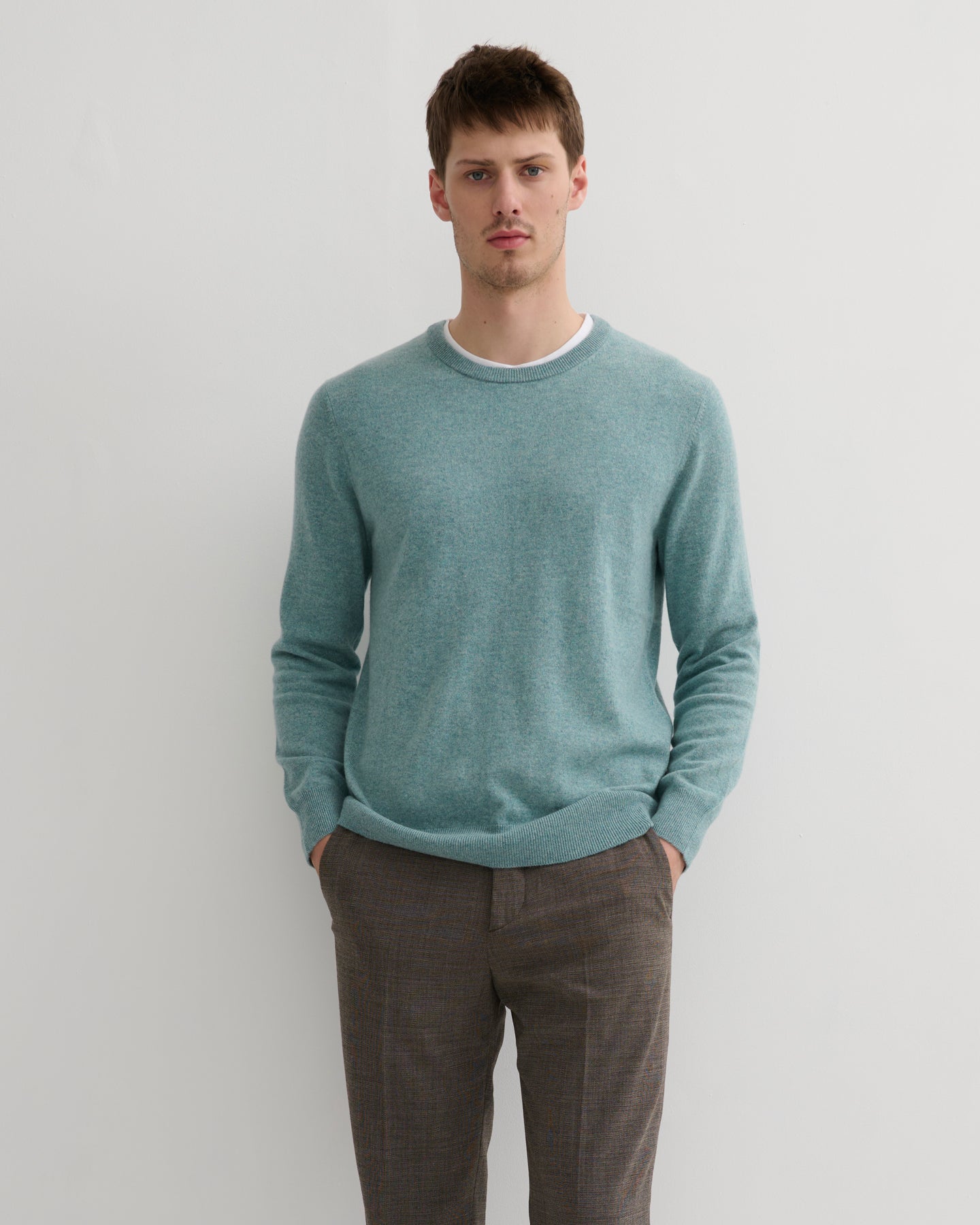 MEN'S CASHMERE CREW NECK PULLOVER - COPPER GREEN