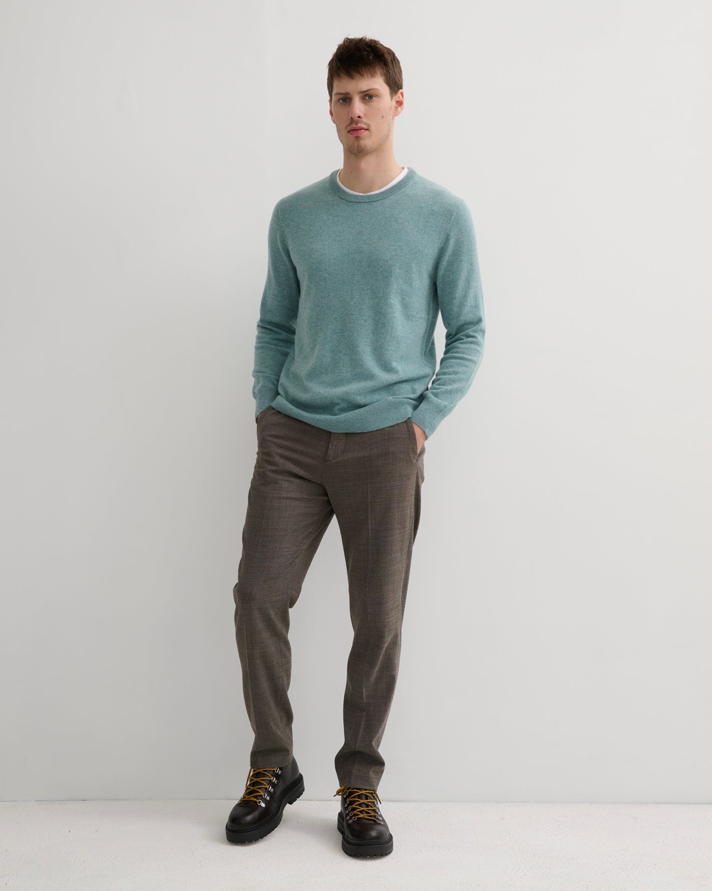 MEN'S CASHMERE CREW NECK PULLOVER - COPPER GREEN