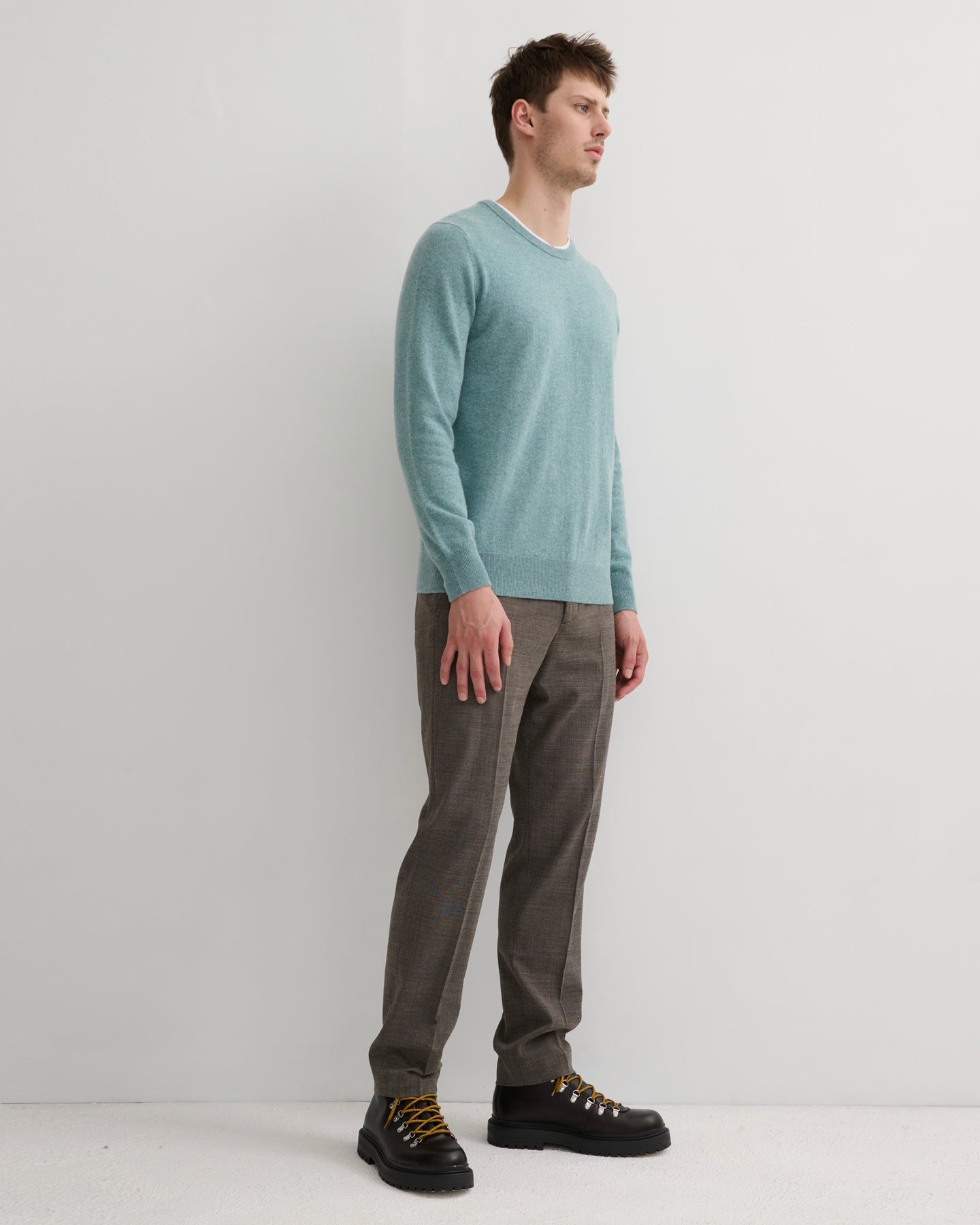 MEN'S CASHMERE CREW NECK PULLOVER - COPPER GREEN
