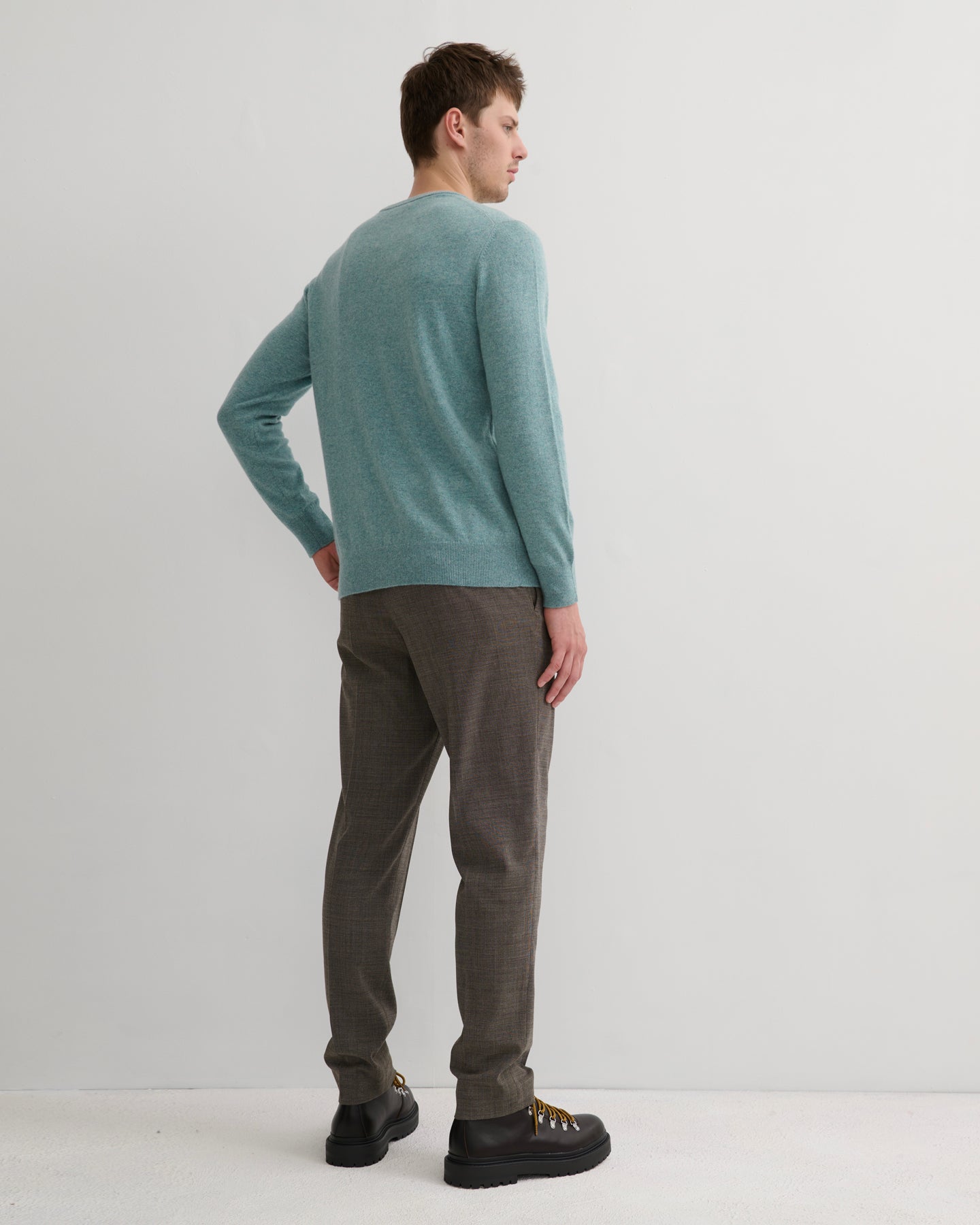 MEN'S CASHMERE CREW NECK PULLOVER - COPPER GREEN