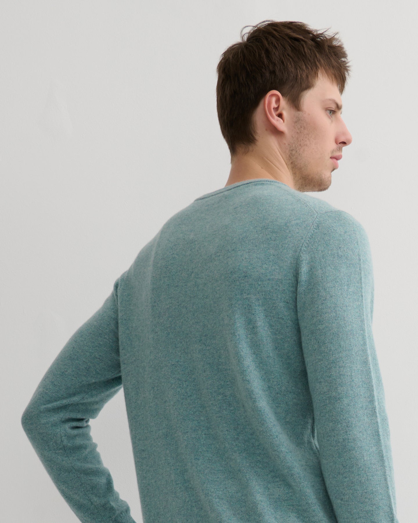 MEN'S CASHMERE CREW NECK PULLOVER - COPPER GREEN