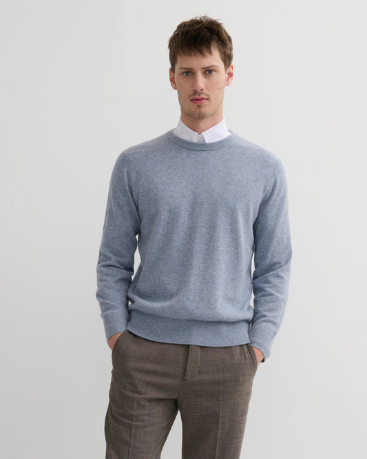 MEN'S CASHMERE CREW NECK PULLOVER - MISTY BLUE