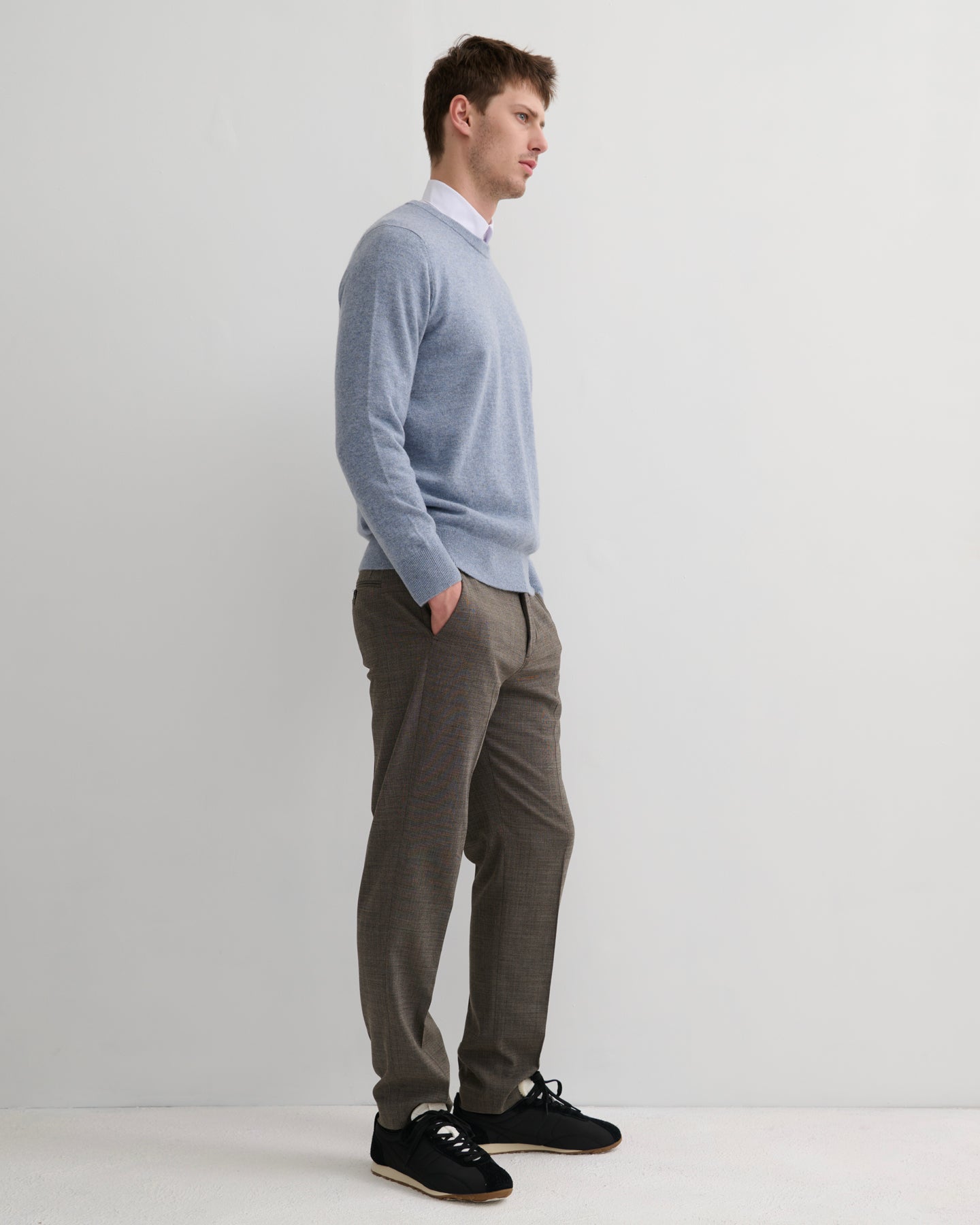 MEN'S CASHMERE CREW NECK PULLOVER - MISTY BLUE