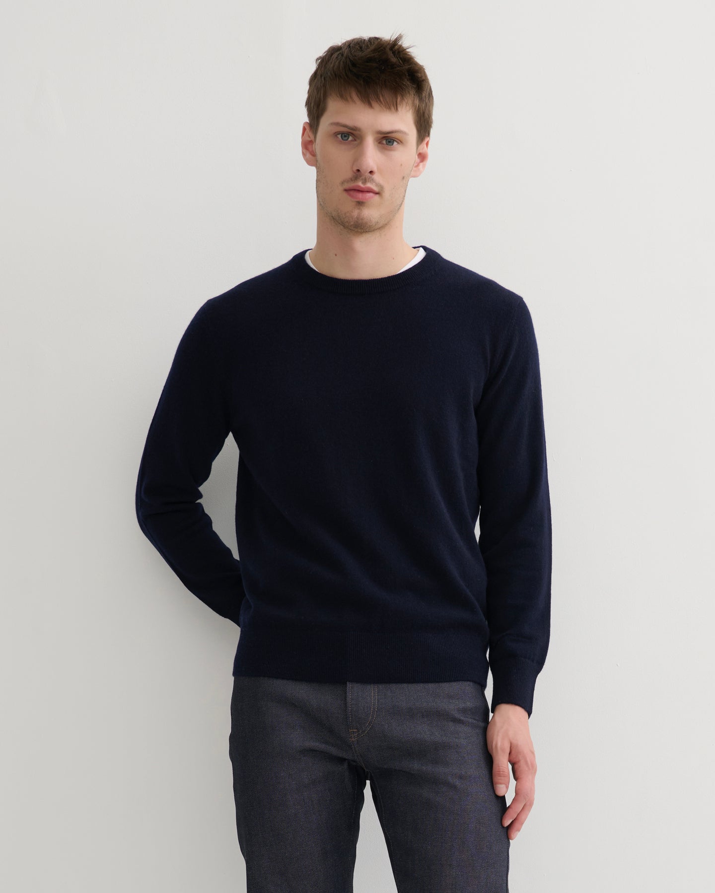 MEN'S CASHMERE CREW NECK PULLOVER - NAVY