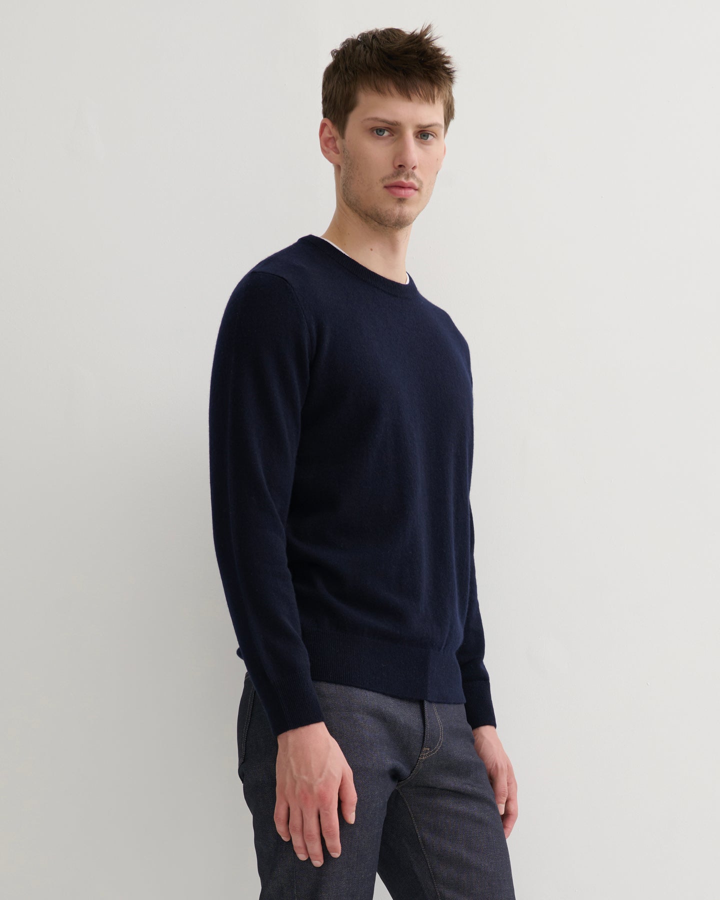 MEN'S CASHMERE CREW NECK PULLOVER - NAVY
