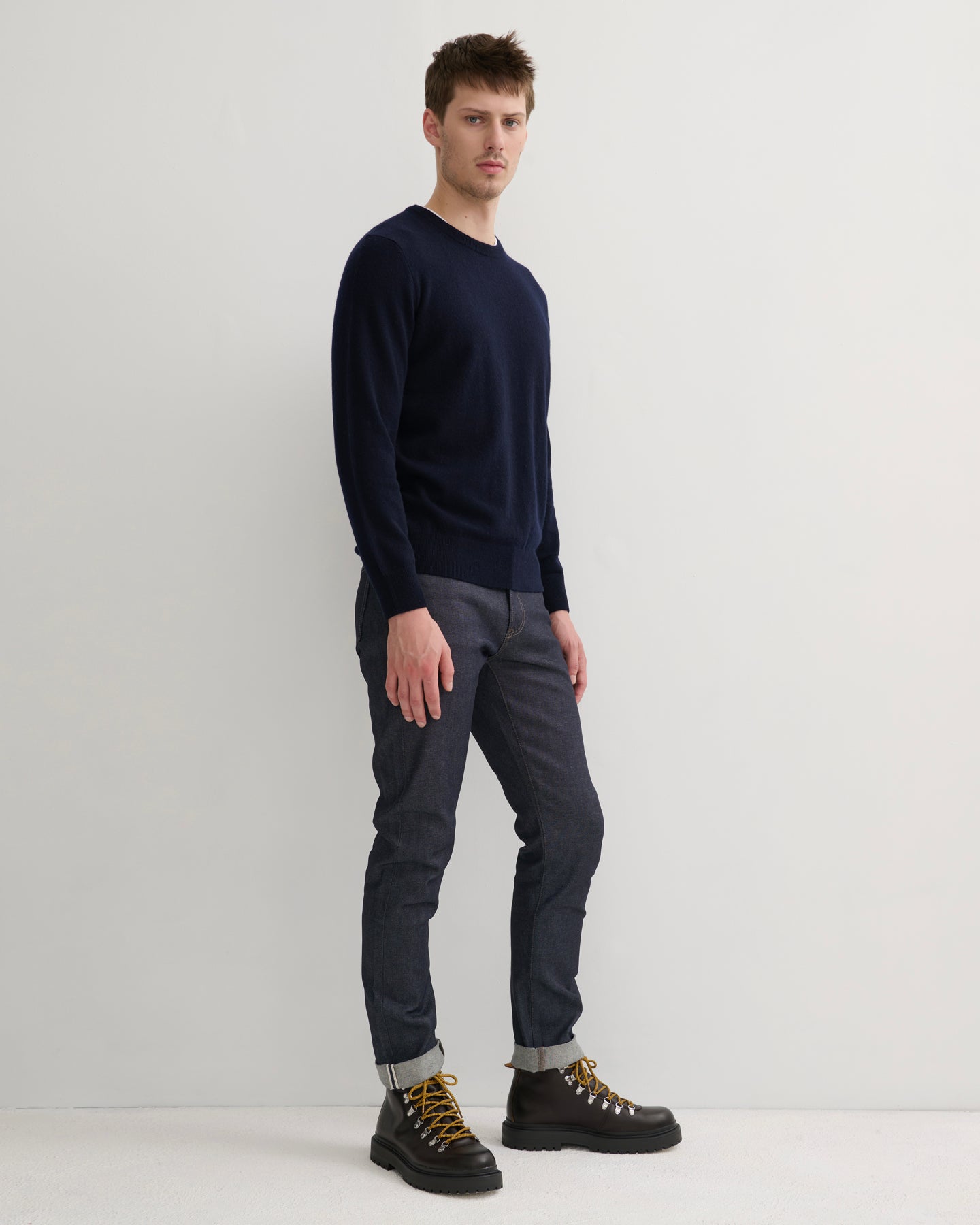 MEN'S CASHMERE CREW NECK PULLOVER - NAVY