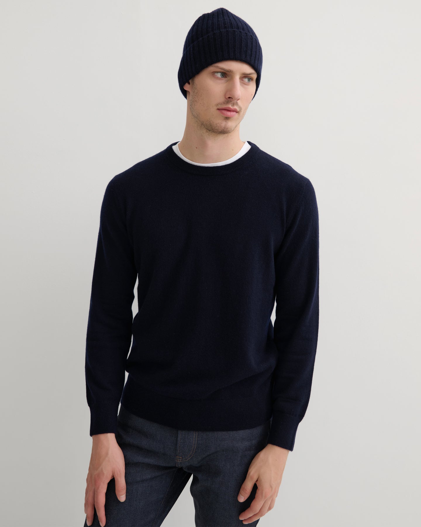 MEN'S CASHMERE CREW NECK PULLOVER - NAVY