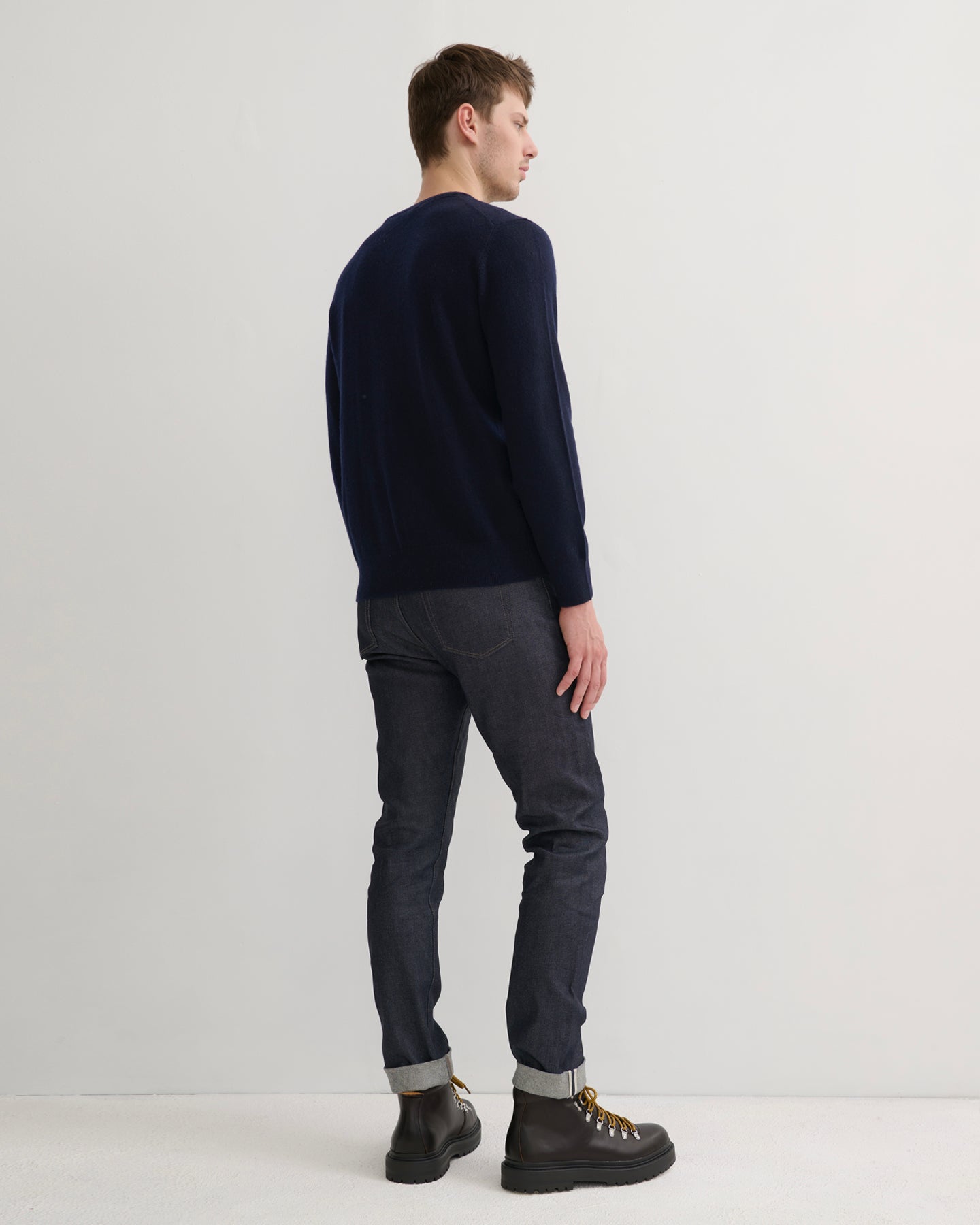 MEN'S CASHMERE CREW NECK PULLOVER - NAVY