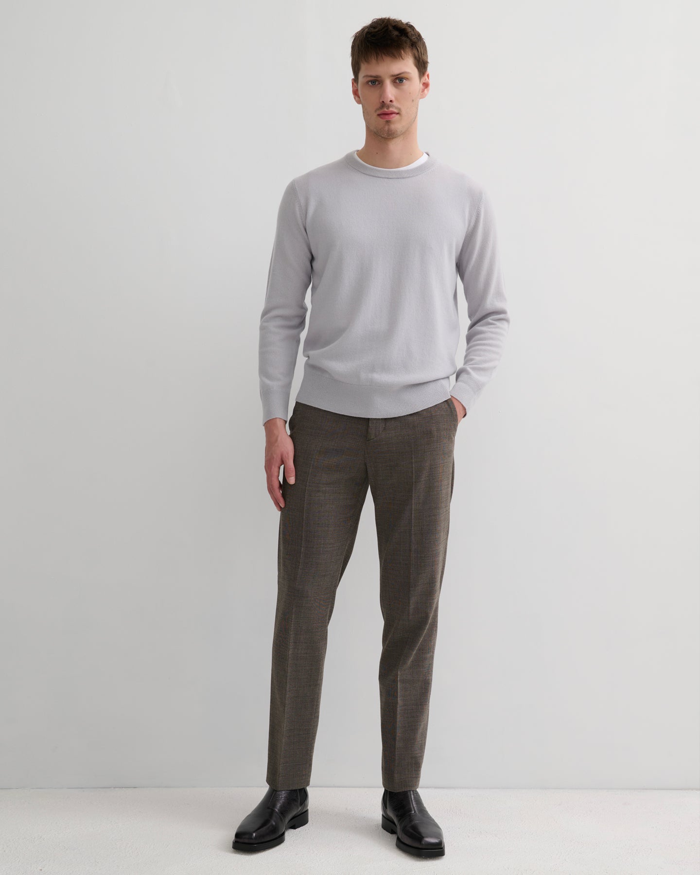 MEN'S CASHMERE CREW NECK PULLOVER - SMOKE