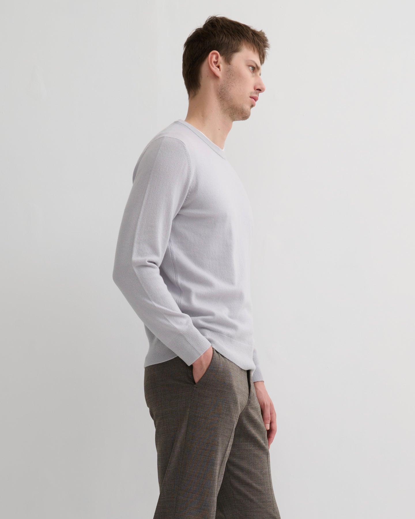 MEN'S CASHMERE CREW NECK PULLOVER - SMOKE