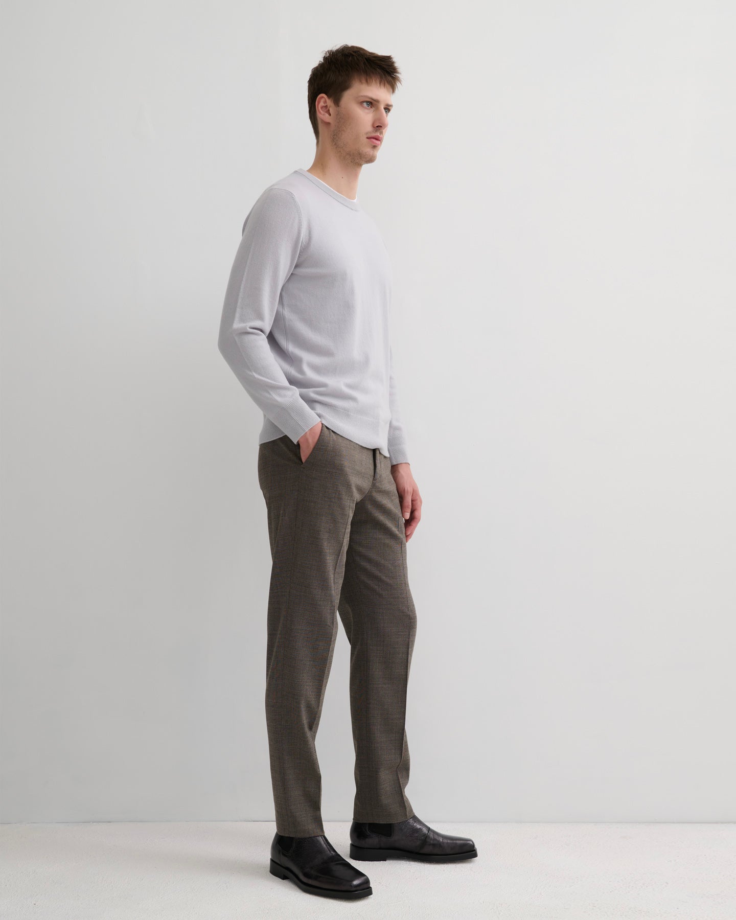 MEN'S CASHMERE CREW NECK PULLOVER - SMOKE